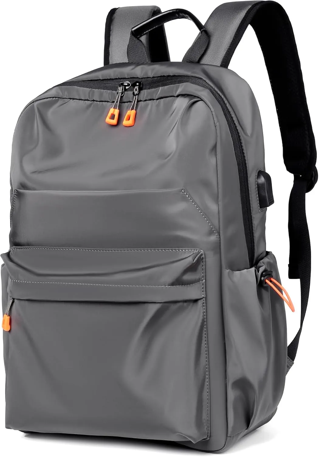 Commuter Backpack with USB Charging Port, WaterProof Nylon Bag with Luggage Strap, Personal Item Backpack for Men Women,Gray