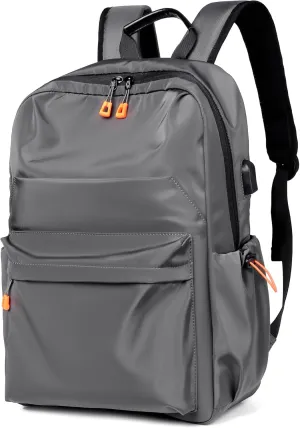 Commuter Backpack with USB Charging Port, WaterProof Nylon Bag with Luggage Strap, Personal Item Backpack for Men Women,Gray