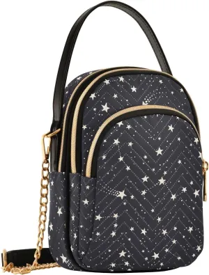 Constellations and Stars Women's Crossbody Handbags Quilted Shoulder Bag with Chain Strap Astronomy Trendy Cross Body Cell Phone Crossbody Purses for Travel Women