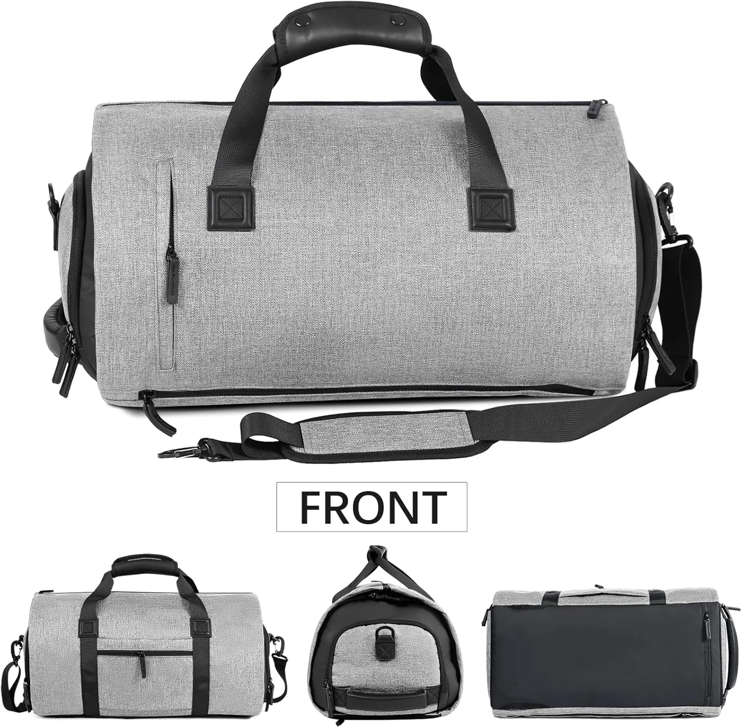 CONTAIL 45L Convertible Travel Garment Bag With Backpack Strap and Detachable Shoulder Strap,5 in 1 Carry On Weekend Duffel Bag with Shoe Pouch for Unisex,Grey