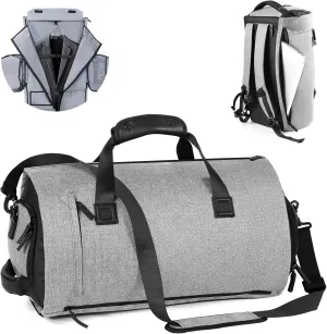 CONTAIL 45L Convertible Travel Garment Bag With Backpack Strap and Detachable Shoulder Strap,5 in 1 Carry On Weekend Duffel Bag with Shoe Pouch for Unisex,Grey