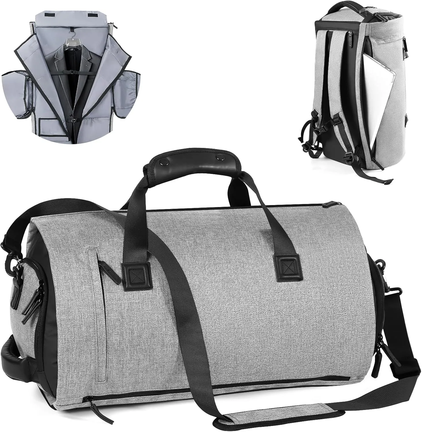 CONTAIL 45L Convertible Travel Garment Bag With Backpack Strap and Detachable Shoulder Strap,5 in 1 Carry On Weekend Duffel Bag with Shoe Pouch for Unisex,Grey