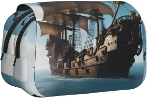 Cool Pirate Ship Printing Pen Case, Rollerball Pen Holder Handmade Display Organizer Zippered Pouch