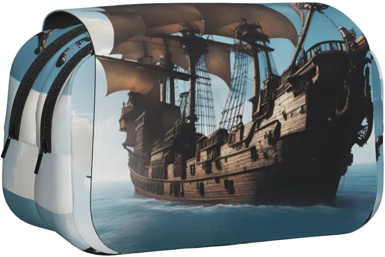 Cool Pirate Ship Printing Pen Case, Rollerball Pen Holder Handmade Display Organizer Zippered Pouch