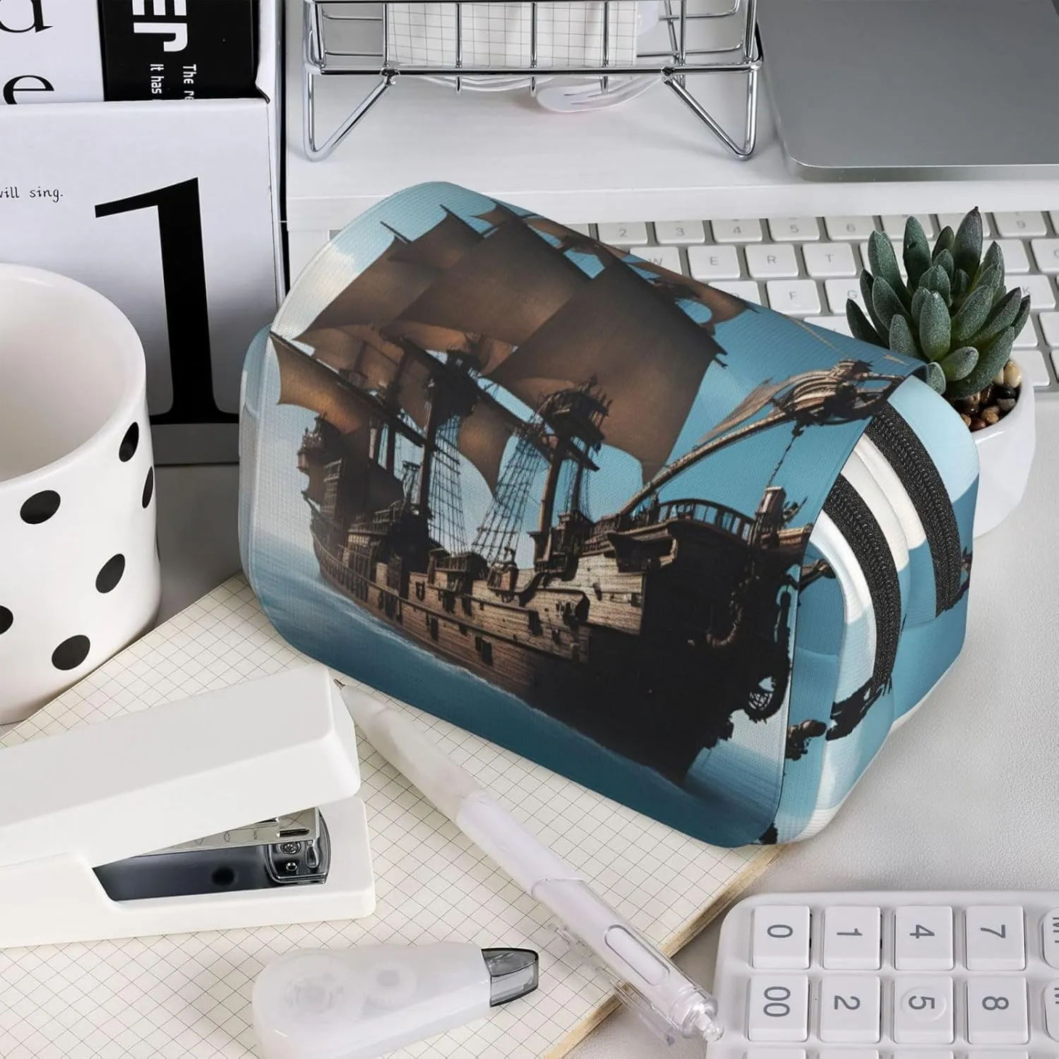 Cool Pirate Ship Printing Pen Case, Rollerball Pen Holder Handmade Display Organizer Zippered Pouch