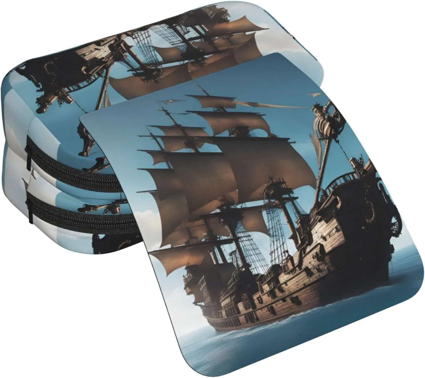 Cool Pirate Ship Printing Pen Case, Rollerball Pen Holder Handmade Display Organizer Zippered Pouch