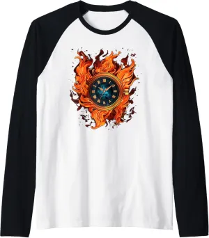 Cool Pocket Watch with Flames for running Time Raglan Baseball Tee