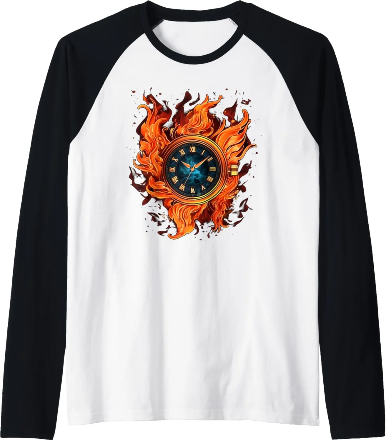 Cool Pocket Watch with Flames for running Time Raglan Baseball Tee