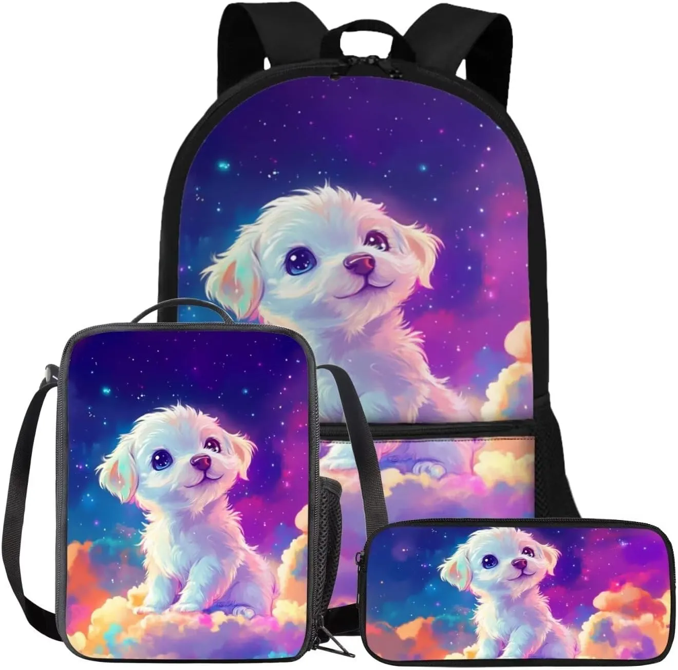 Cool Wolf Kids School Backpack with Lunch Box Bag Girls 10-12 Lightweight School Bags for Girls with Lunch Kit Keep Warm Sports Bookbag with Side Pocket 3 In 1