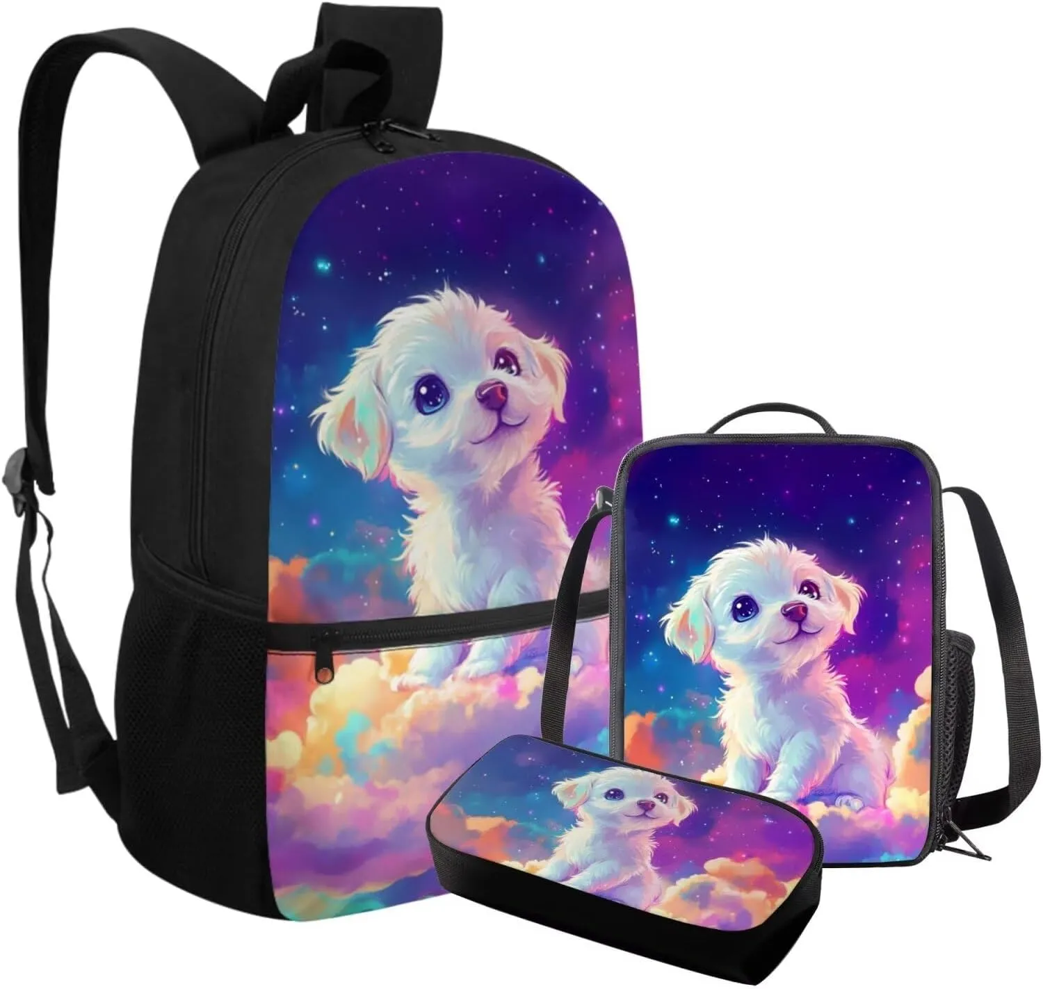 Cool Wolf Kids School Backpack with Lunch Box Bag Girls 10-12 Lightweight School Bags for Girls with Lunch Kit Keep Warm Sports Bookbag with Side Pocket 3 In 1