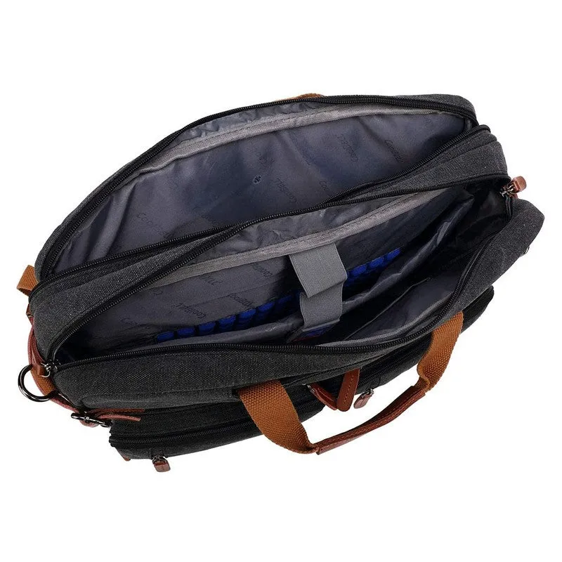 CoolBELL Canvas Convertible Laptop Briefcase Backpack - 15.6" / 14L | Black