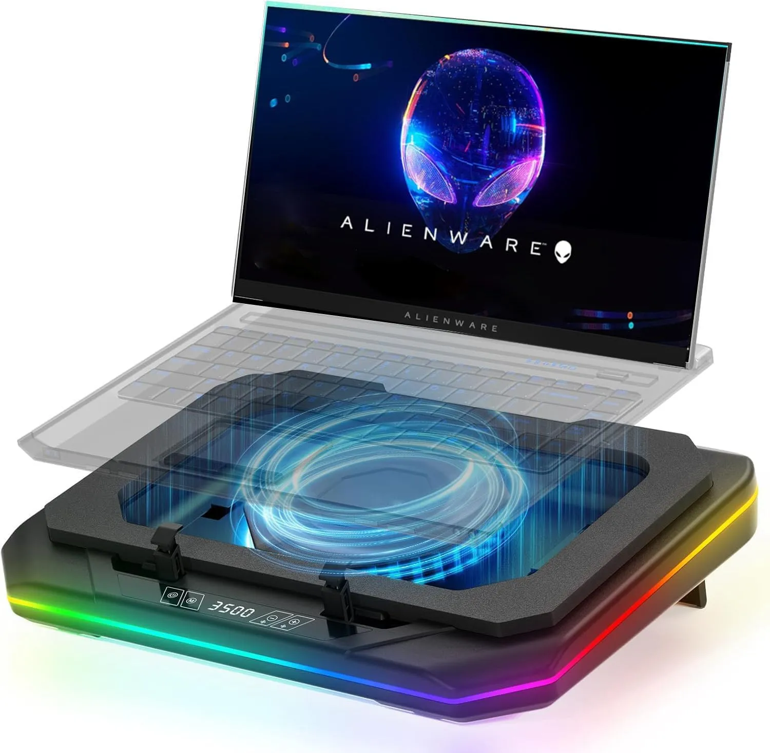 Cooling Pad for Dell Alienware m17 m16 m15 x17 x16 x15 x14 Area-51m 14-17 inch Gaming Laptop,Cooler it is Undoubtedly The King of Heat Dissipation with Powerful Turbo Fan,6 RGB Light Mode,Touch Start