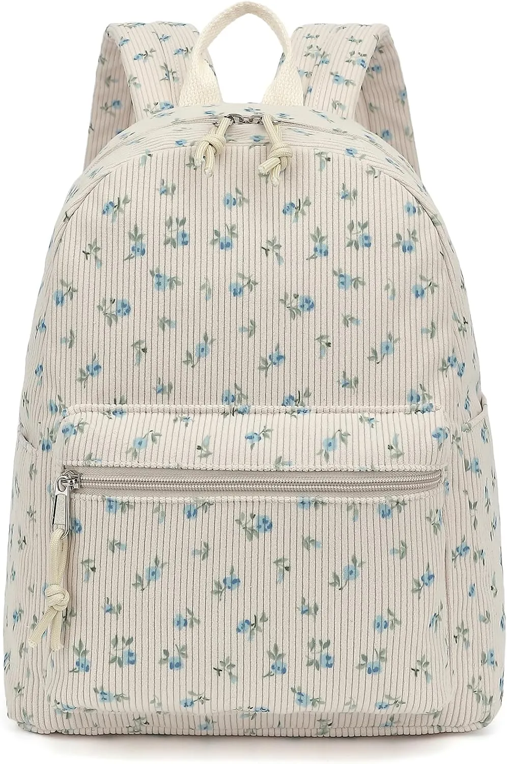 Corduroy Womens Mini Backpack Girls Small Backpack Purse Fashion Casual Daypack School Bookbag (Flowers Blue)