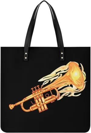 Cornet Trumpet Printed Tote Bag for Women Fashion Handbag with Top Handles Shopping Bags for Work Travel