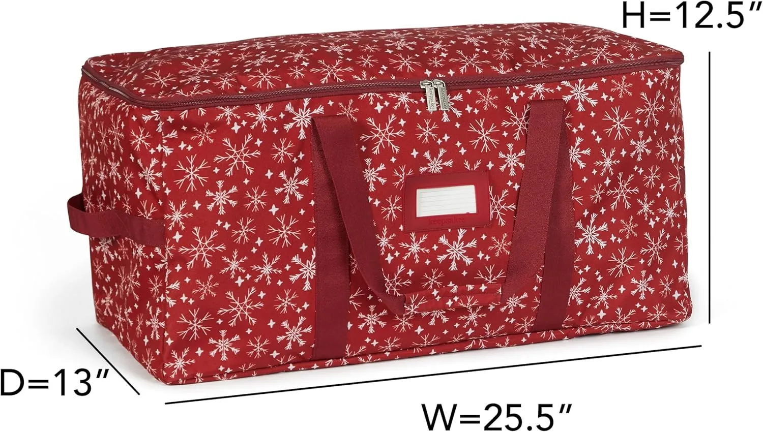 Covermates Keepsakes Adjustable Ornament Storage Bag, Carrying Handles, Padded Protection - Holiday Storage, Red Snowflake