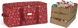 Covermates Keepsakes Adjustable Ornament Storage Bag, Carrying Handles, Padded Protection - Holiday Storage, Red Snowflake