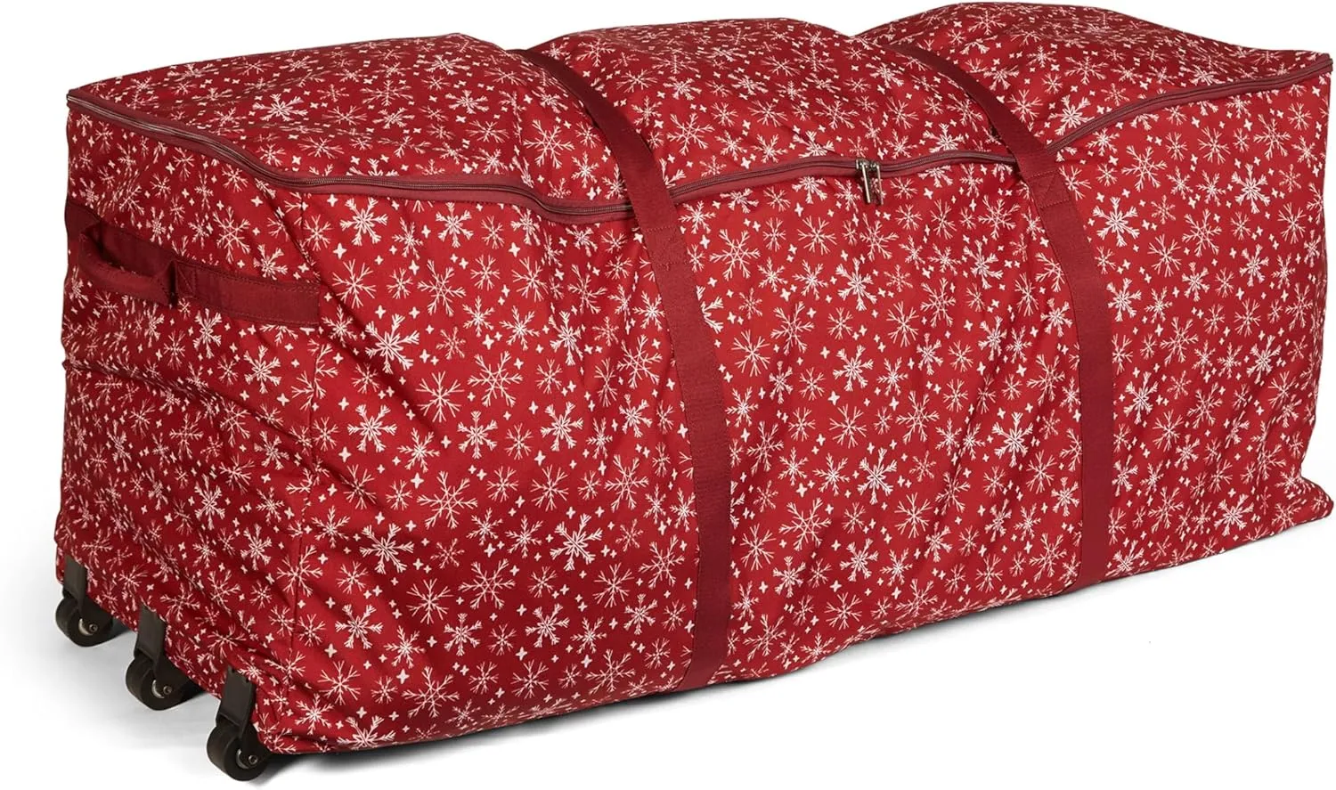 Covermates Keepsakes Christmas Tree Rolling Cinch Bag – Superior Protection, Padded Handles - Holiday Storage, Red Snowflake