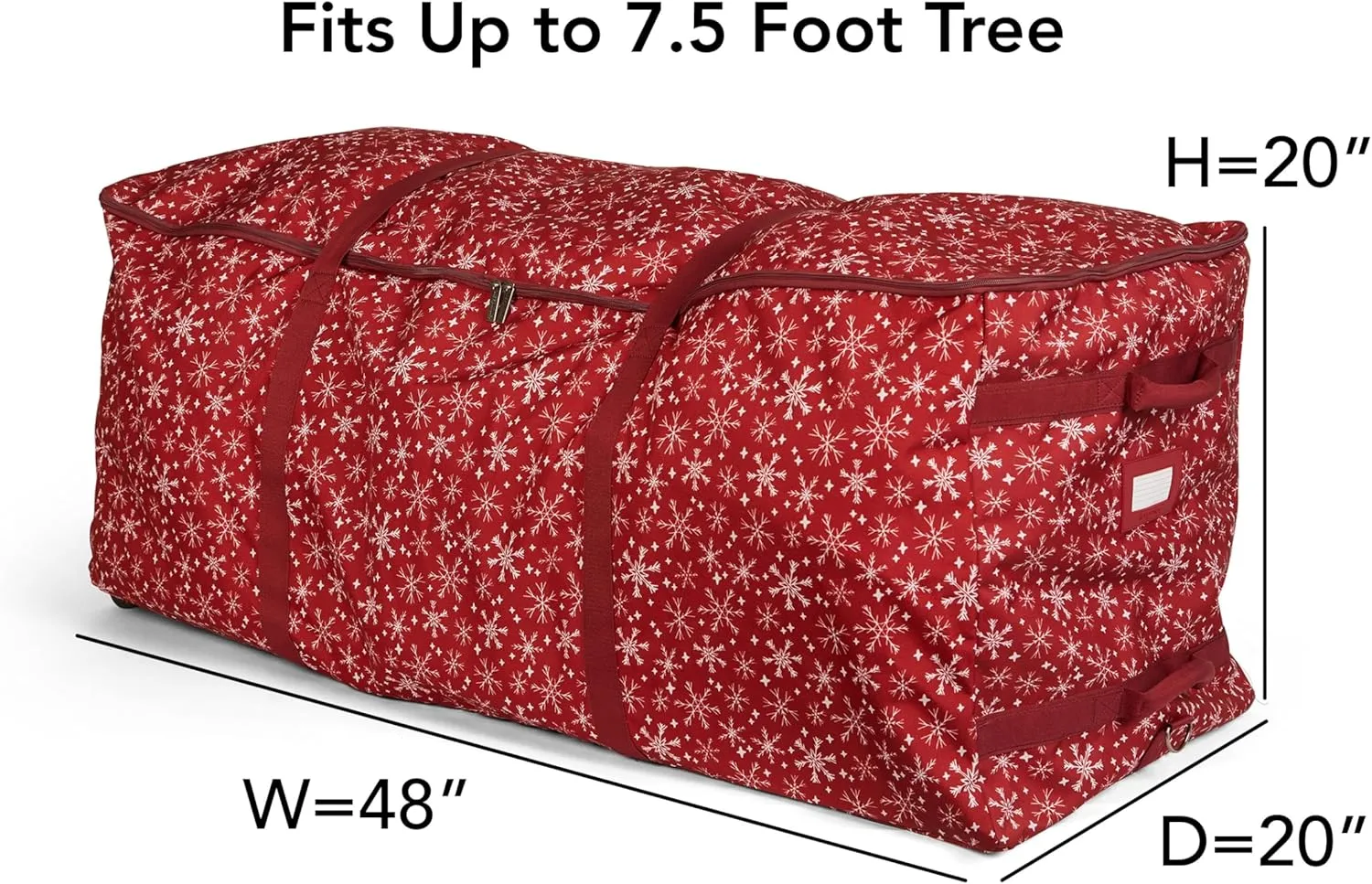 Covermates Keepsakes Christmas Tree Rolling Cinch Bag – Superior Protection, Padded Handles - Holiday Storage, Red Snowflake