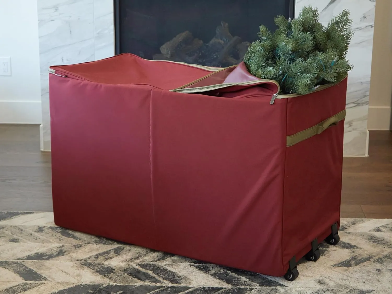 Covermates Keepsakes Christmas Tree Structured Rolling Storage Bag - Superior Protection, Reinforced Handles - Holiday Storage, Red