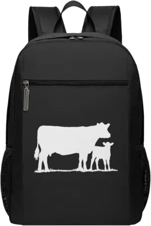 Cow with Calf Travel Laptop Backpack, Business Anti Theft Slim Sturdy Laptops Backpacks, College Computer Bag Gift for Men & Women Fits 17 Inch Notebook,Black