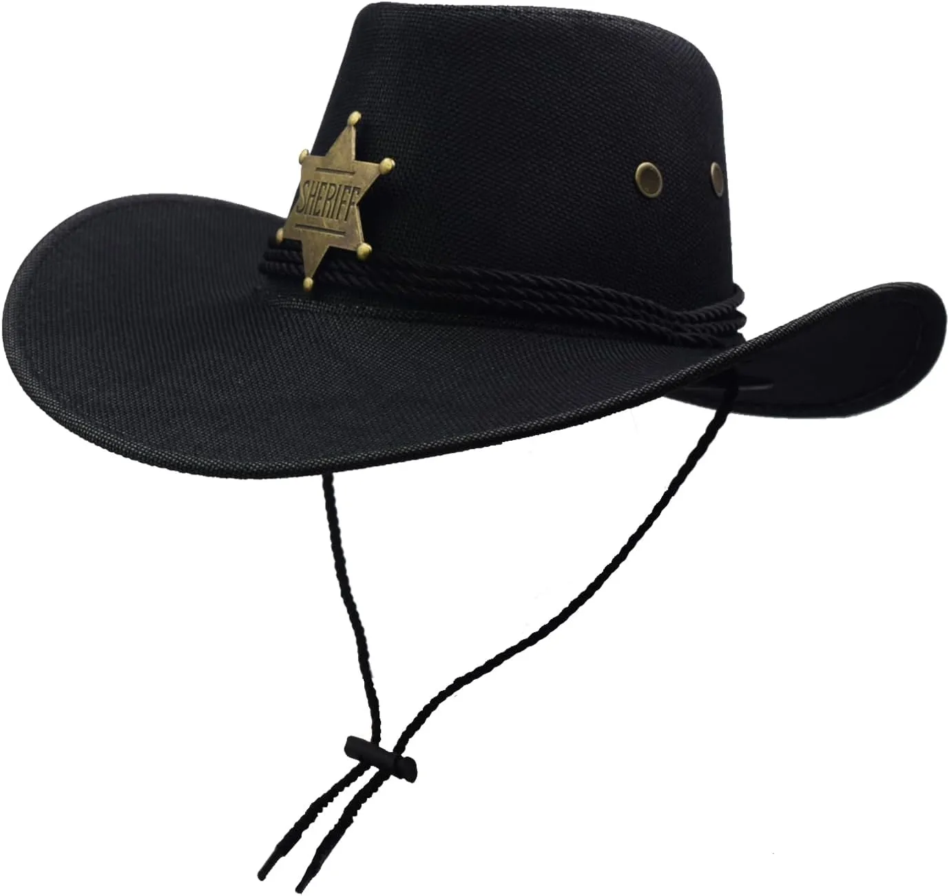 Cowboy Hat Wide Brim Travel Cap Western Cowgirl Hat Outdoor Sun Protect with Badge
