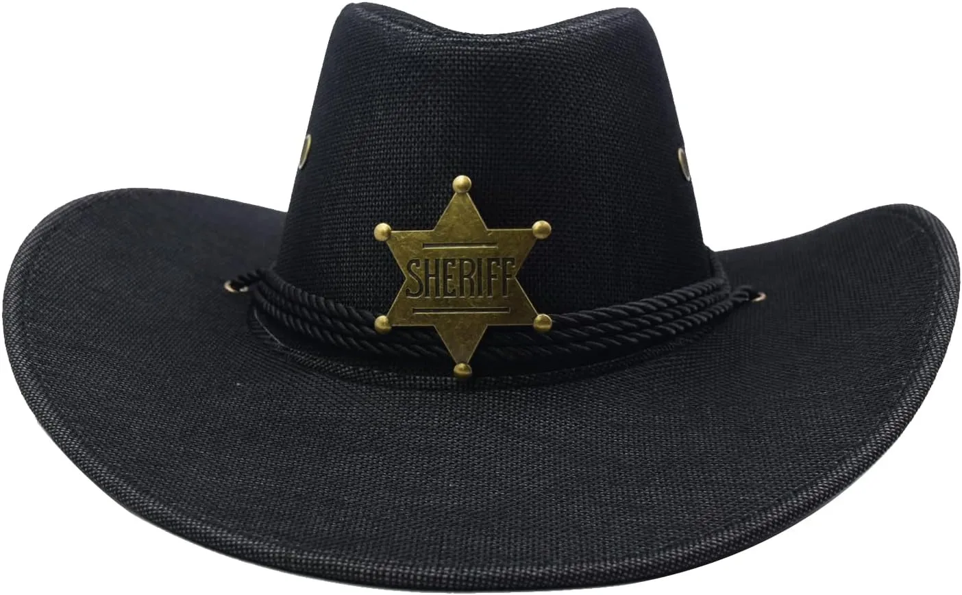 Cowboy Hat Wide Brim Travel Cap Western Cowgirl Hat Outdoor Sun Protect with Badge