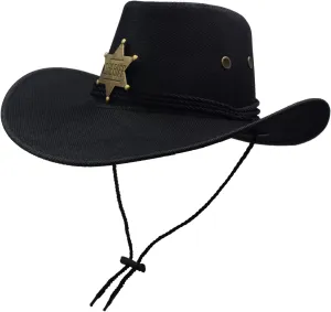 Cowboy Hat Wide Brim Travel Cap Western Cowgirl Hat Outdoor Sun Protect with Badge