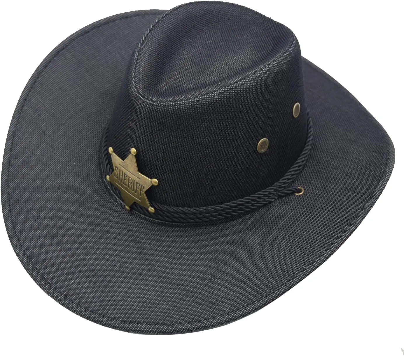 Cowboy Hat Wide Brim Travel Cap Western Cowgirl Hat Outdoor Sun Protect with Badge