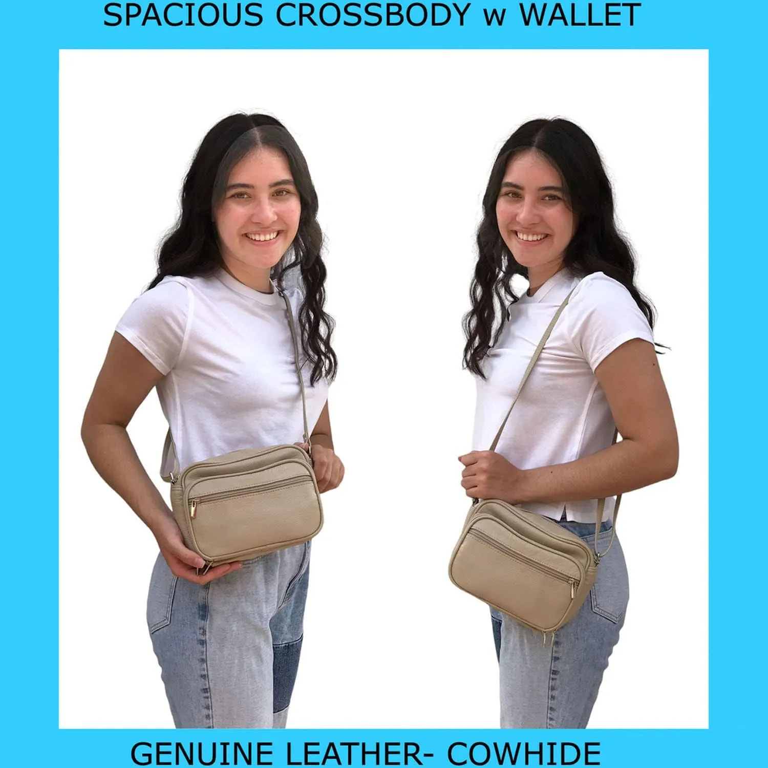 Cowhide Leather Women's Shoulder Purse Small Cross Body Organizer Bag with Many Pockets