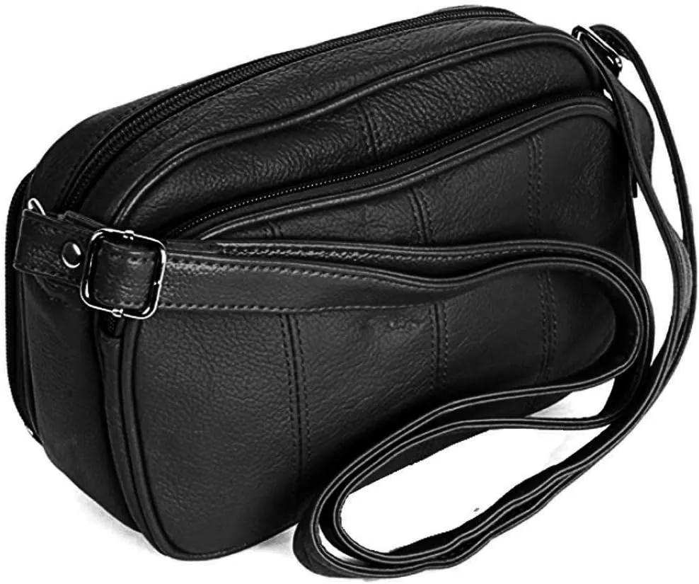 Cowhide Leather Women's Shoulder Purse Small Cross Body Organizer Bag with Many Pockets