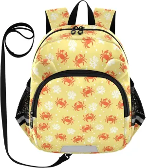 Crab Bright Preschool Backpack Red Yellow Daycare Bookbag School Backpack with Traction Rope for Kids 3-6