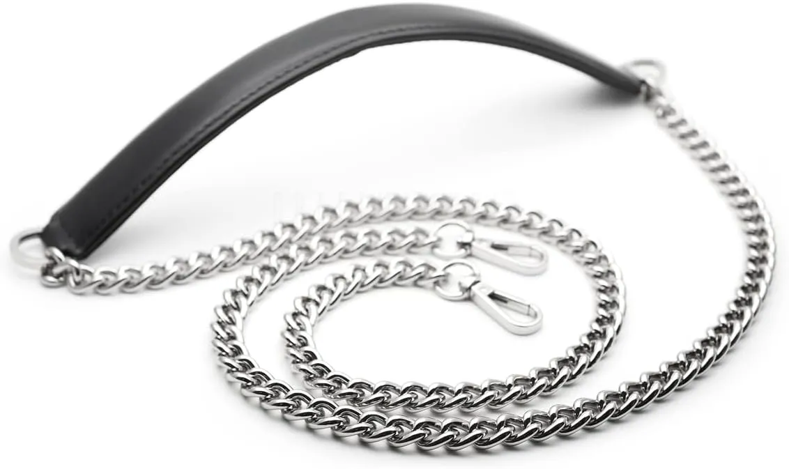 CRAFTMEMORE Purse Chain Handles Genuine Leather Replacement for Shoulder Bag Handbag 47" Long Purse with Swivel Clasp, Handle for Tote Briefcase K046 (Black)