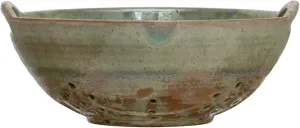 Creative Co-Op Stoneware Berry Bowl with Handles, Aqua Reactive Glaze, 8.5"L x 7.75"W x 3.25"H, Multicolor