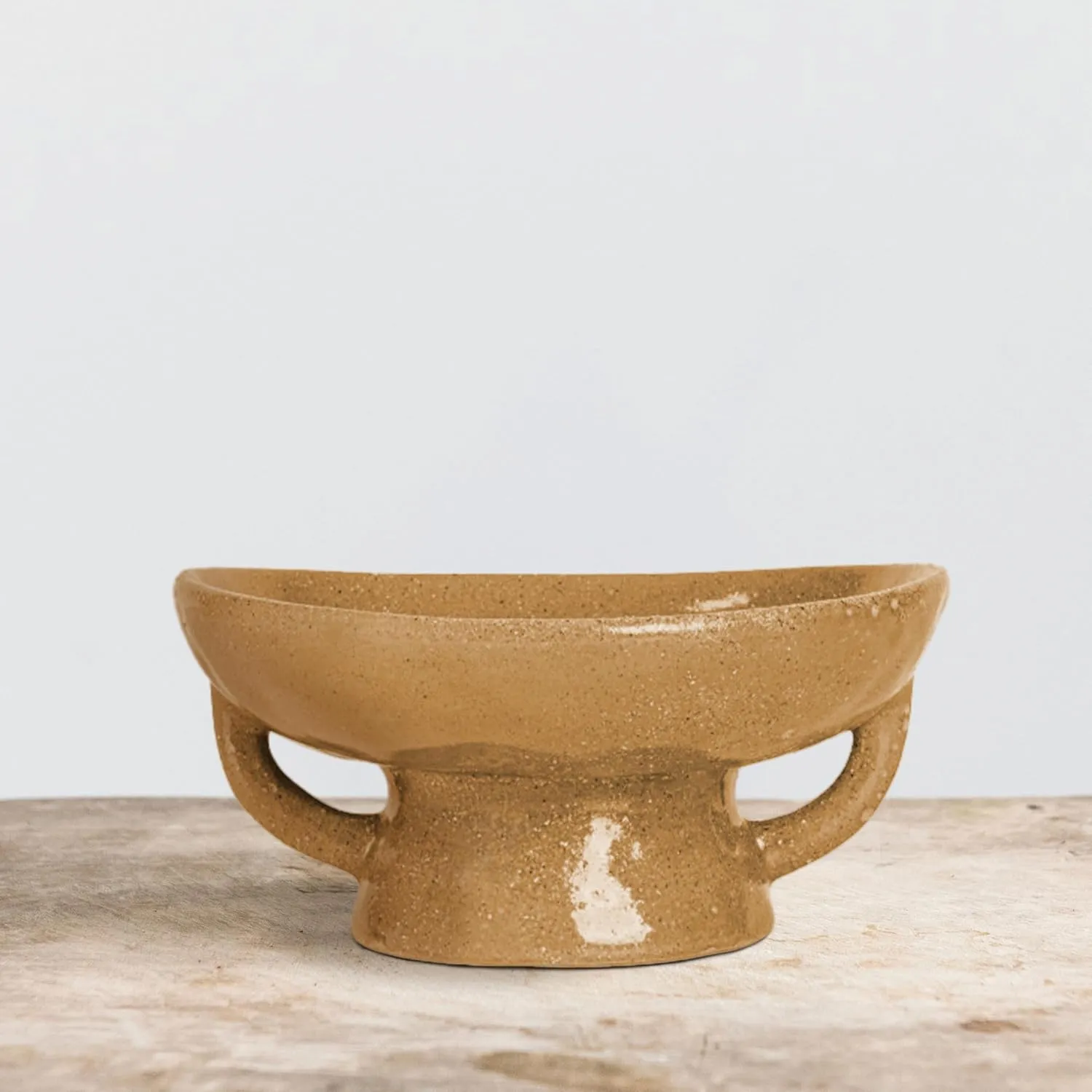 Creative Co-Op Stoneware Footed Pedestal/Bowl with Handles, Reactive Glaze, Taupe