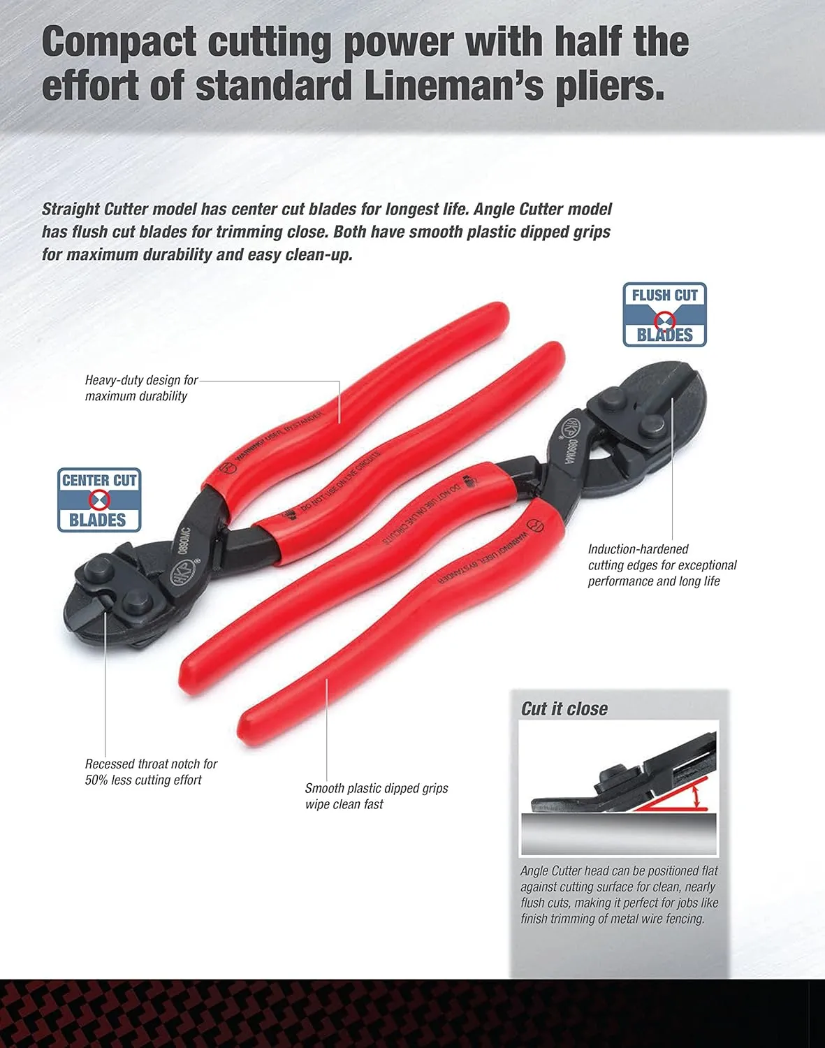 Crescent H.K. Porter Compact Bolt Cutter with Flush Cut Blades and Plastic Dipped Handles - 0890MA