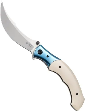 CRKT Ritual Assisted Pocket Knife: Everyday Carry Utility Folder, Sandvik 12C27 Steel Recurve Blade with Satin Finish, Liner Lock, Flipper Open, Ivory Resin Infused Fiber Handles 7471