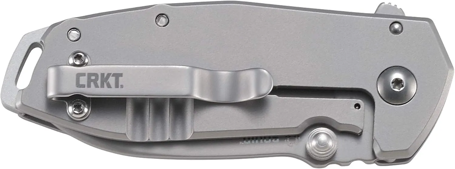 CRKT Squid Everyday Carry Assisted Folding Knife with Frame Lock: Stainless Steel Plain Edge Blade, Stainless Steel Handle, Pocket Clip, 2492