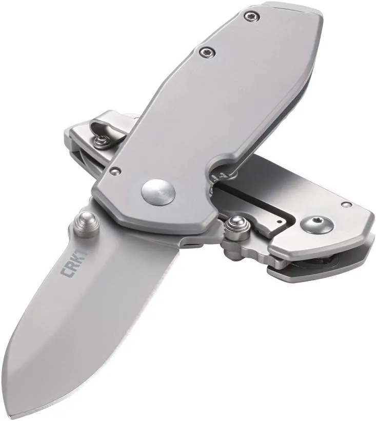 CRKT Squid Everyday Carry Assisted Folding Knife with Frame Lock: Stainless Steel Plain Edge Blade, Stainless Steel Handle, Pocket Clip, 2492