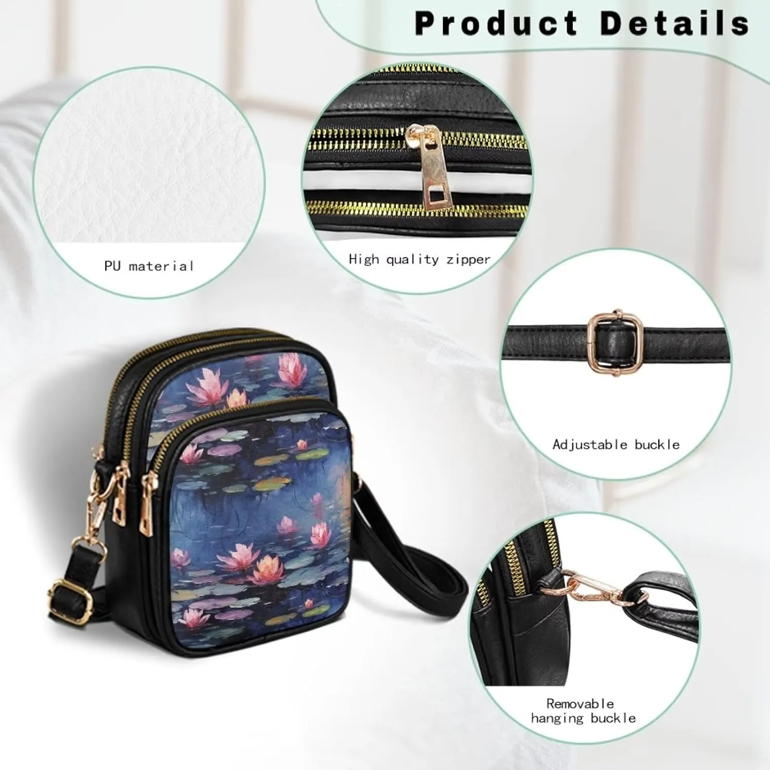 Crossbody Bag for Women Folk Skulls Travel PU Leather Shoulder Bag, Cats Dogs Pattern Small Cell Phone Purse Pouch