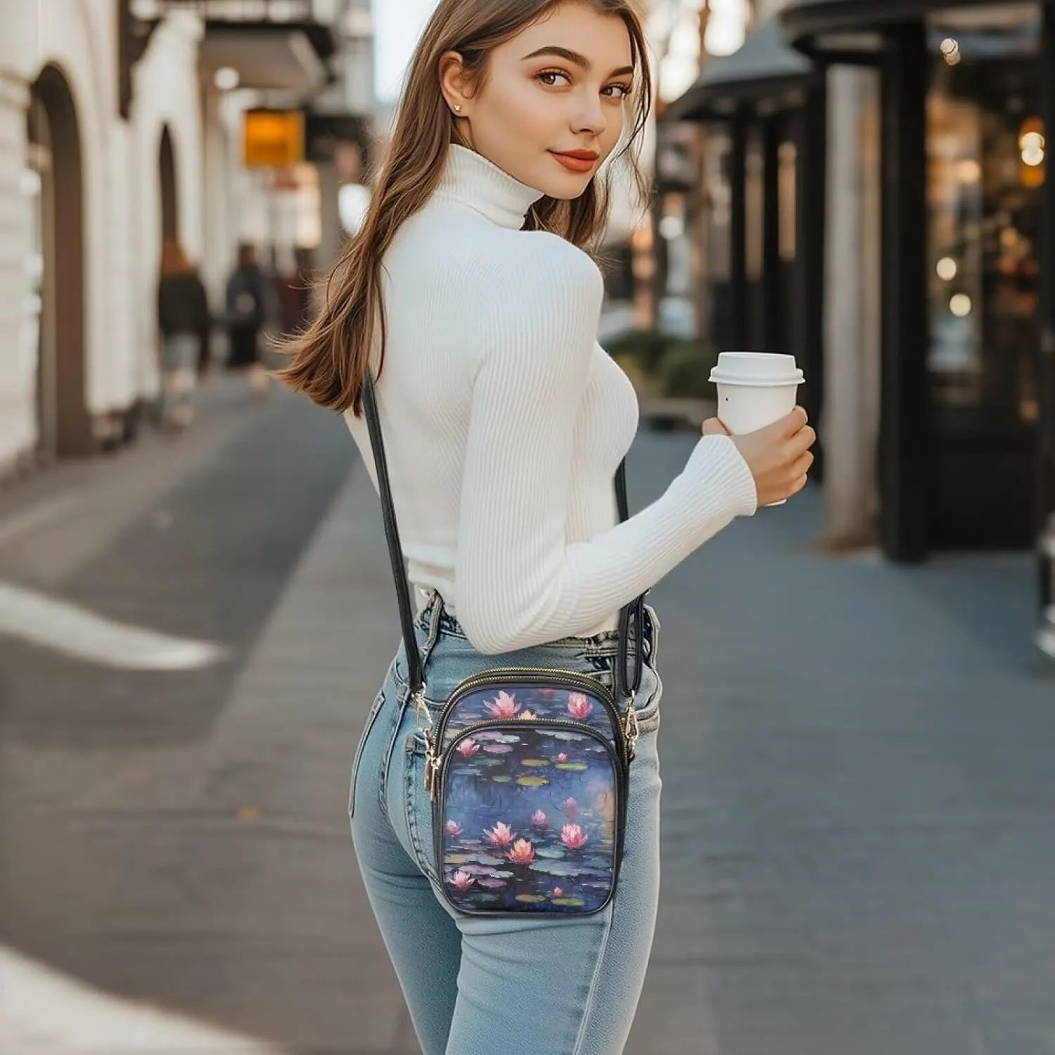 Crossbody Bag for Women Folk Skulls Travel PU Leather Shoulder Bag, Cats Dogs Pattern Small Cell Phone Purse Pouch