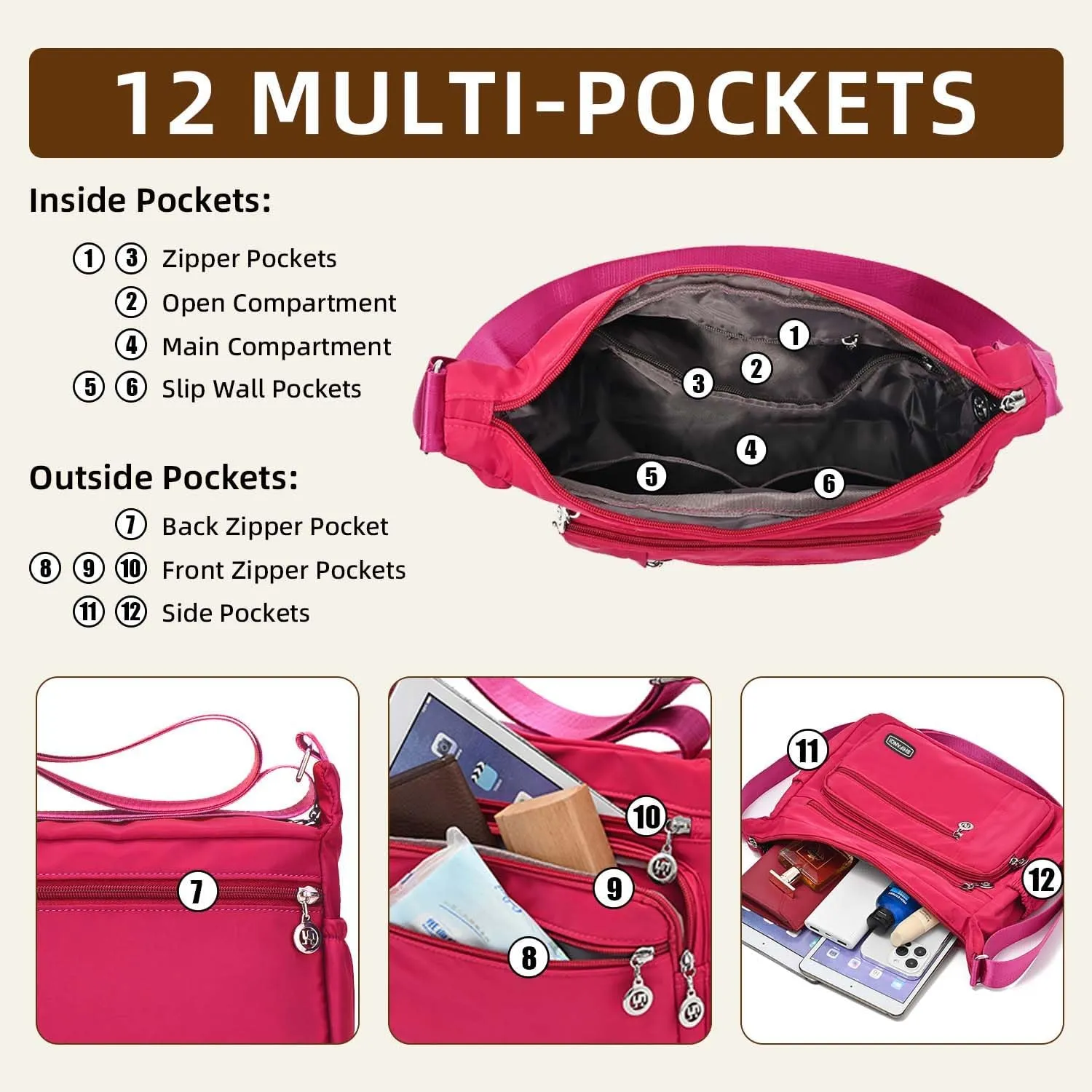 Crossbody Bag for Women,Multi Pockets Cross Body Purses for Women, Ladies Shoulder Bag, Travel Purses and Handbags