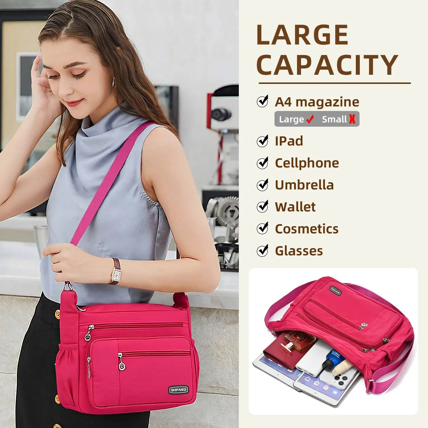 Crossbody Bag for Women,Multi Pockets Cross Body Purses for Women, Ladies Shoulder Bag, Travel Purses and Handbags