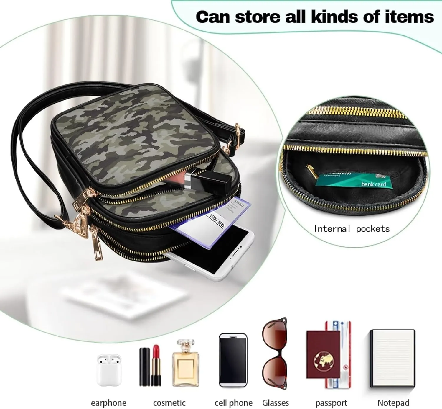 Crossbody Bag for Womens PU Leather Shoulder Purses Travel Purse Pocketbooks Multi Pocket Over the Shoulder Purses