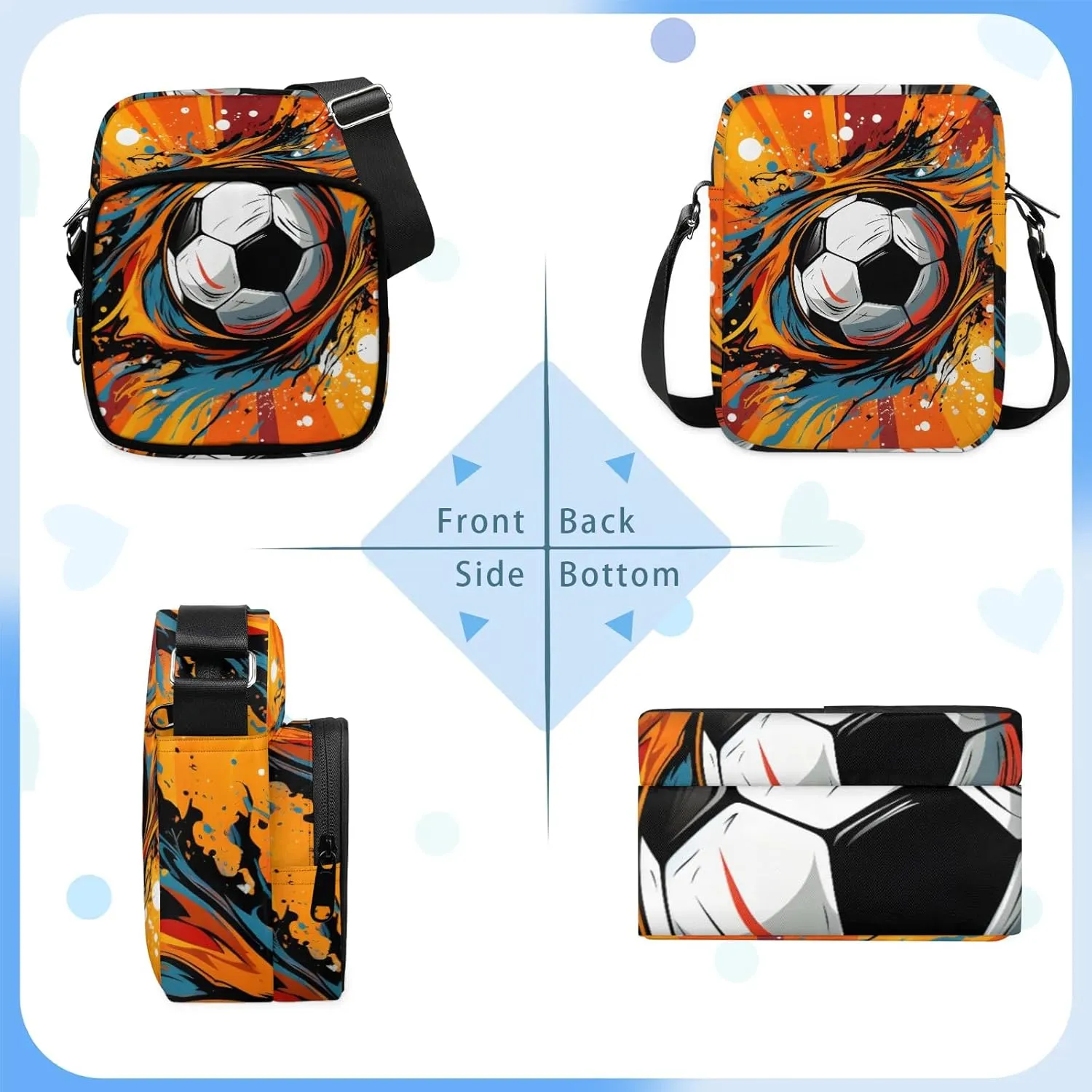 Crossbody Bag Small Sling Backpack Abstract Football Shoulder Bags Chest Pack Cross Body Daypack Colorful Football Belt Purses for Travel Cycling Skating