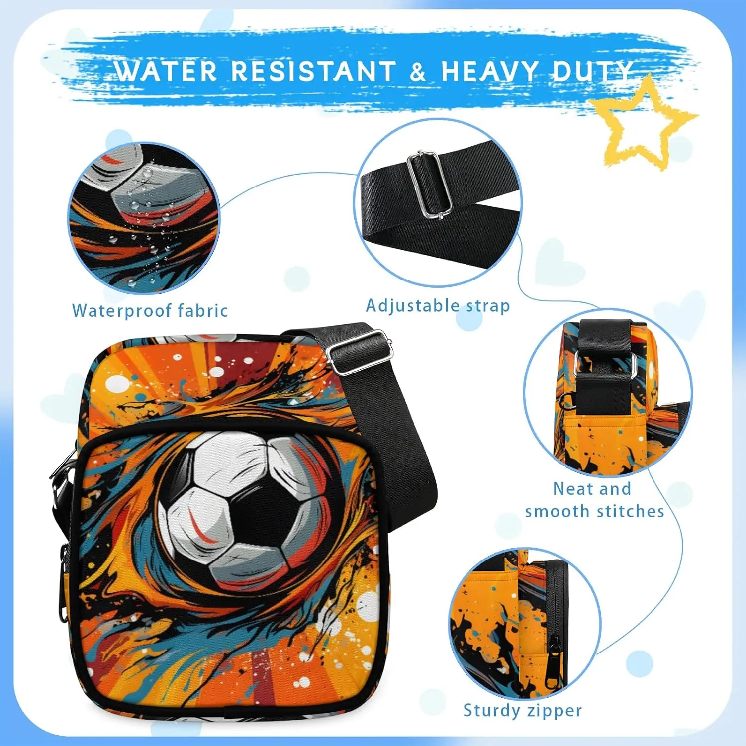 Crossbody Bag Small Sling Backpack Abstract Football Shoulder Bags Chest Pack Cross Body Daypack Colorful Football Belt Purses for Travel Cycling Skating