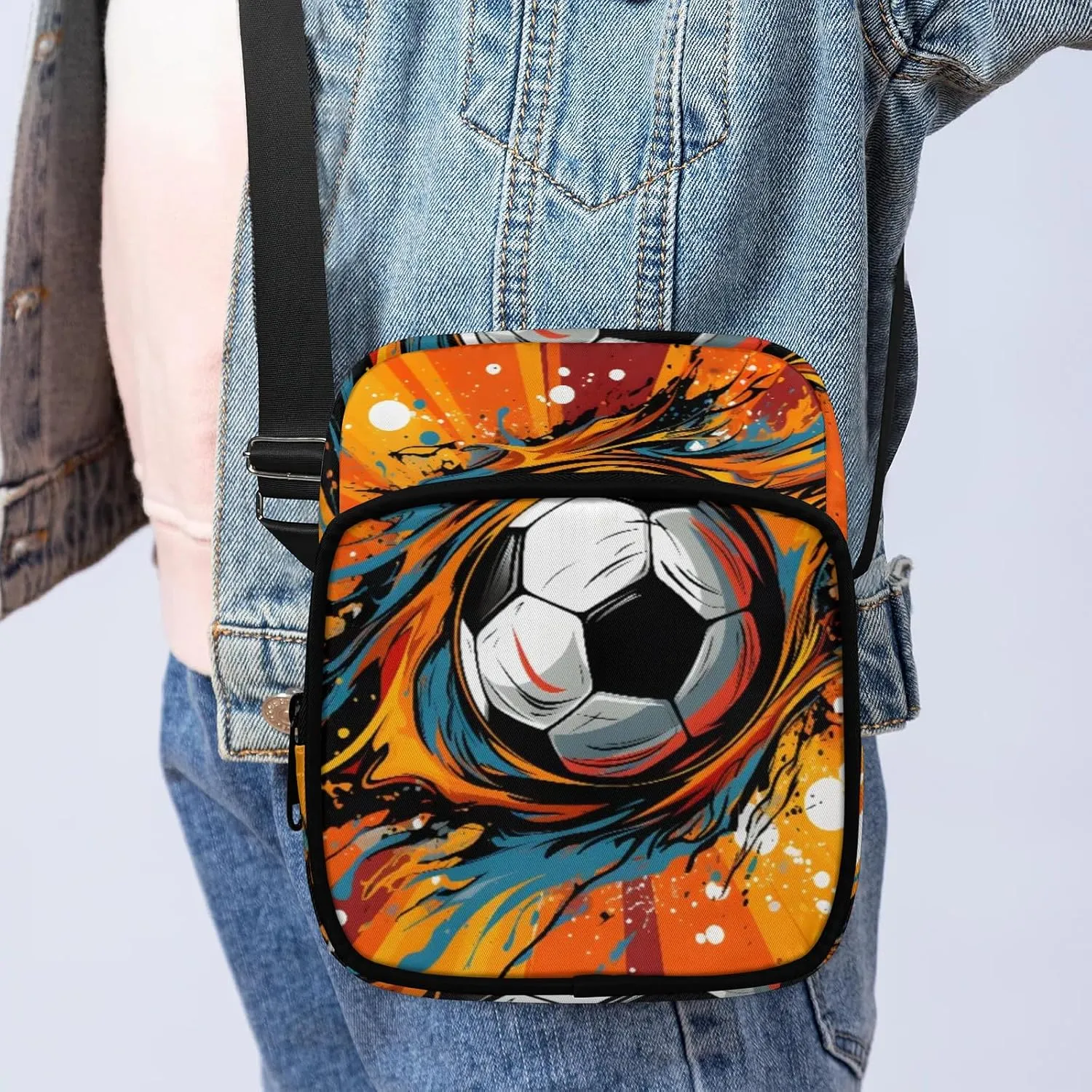 Crossbody Bag Small Sling Backpack Abstract Football Shoulder Bags Chest Pack Cross Body Daypack Colorful Football Belt Purses for Travel Cycling Skating