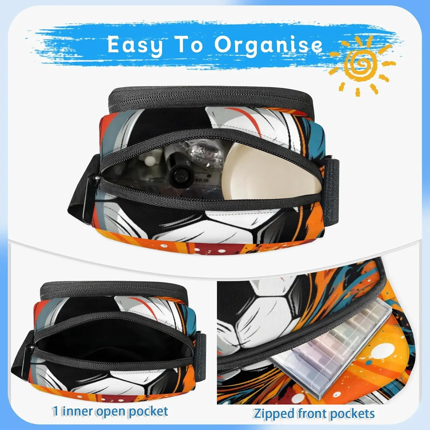 Crossbody Bag Small Sling Backpack Abstract Football Shoulder Bags Chest Pack Cross Body Daypack Colorful Football Belt Purses for Travel Cycling Skating