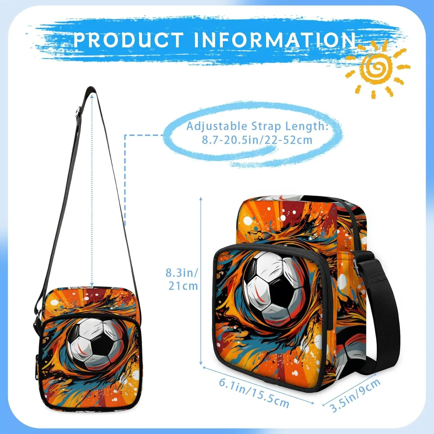 Crossbody Bag Small Sling Backpack Abstract Football Shoulder Bags Chest Pack Cross Body Daypack Colorful Football Belt Purses for Travel Cycling Skating