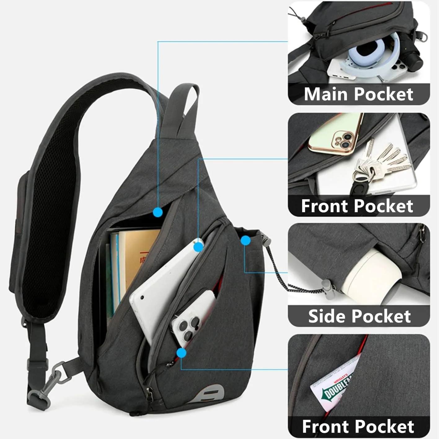 Crossbody Sling Backpack Sling Bag for Men Women Travel Hiking Chest Bag Daypack (Blue)