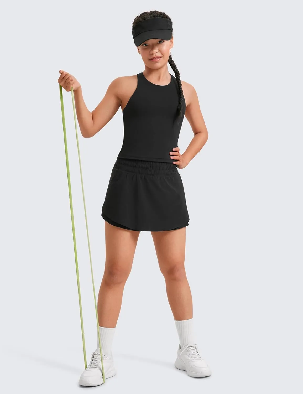 CRZ YOGA Girls Athletic Shorts with Zip Pocket - High Waist Flowy Ruffle Skirt for Workout Running Tennis Teen Kids Liner